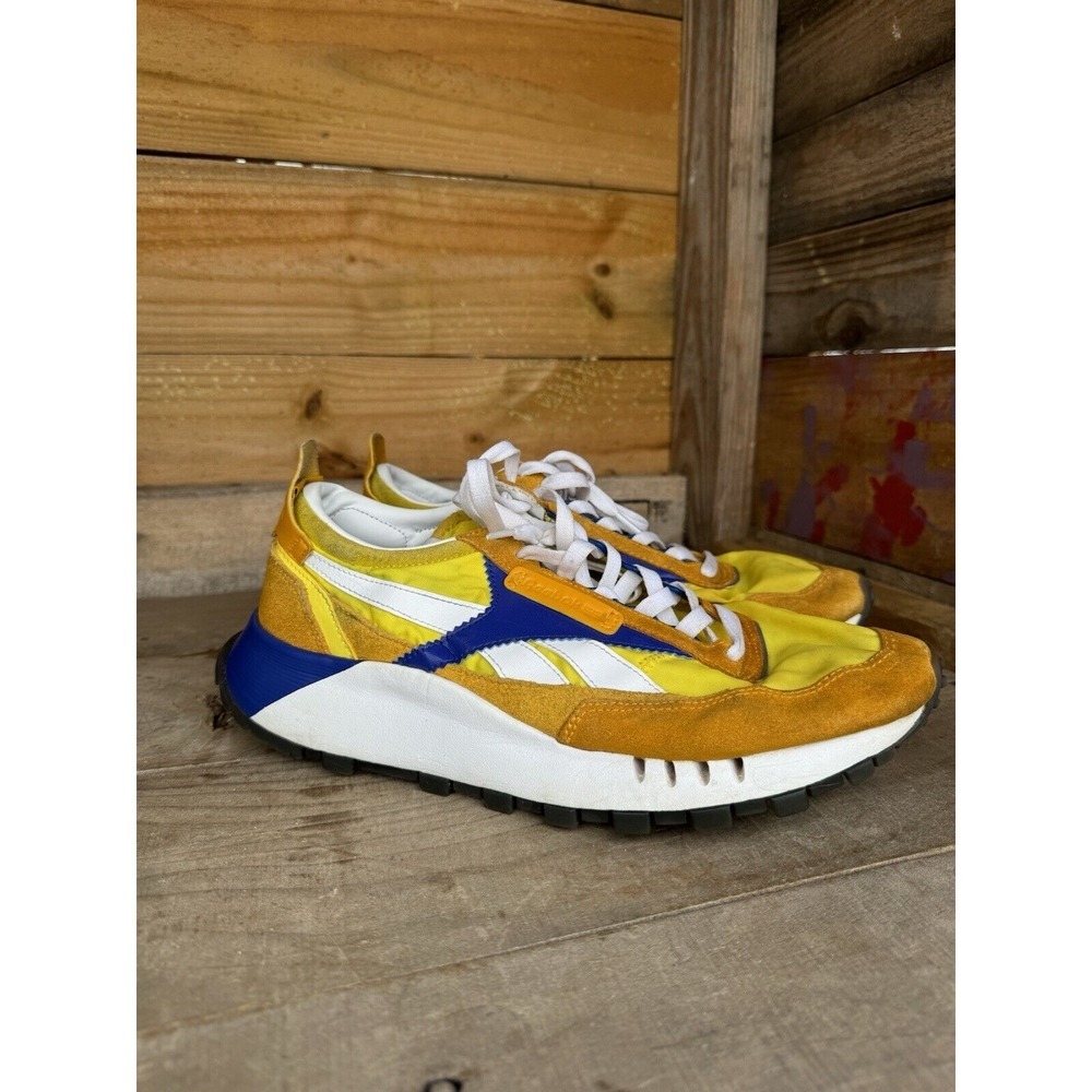 REEBOK Men Classic Legacy Sneakers Gold Bright Yellow Navy Blue Shoes size 10